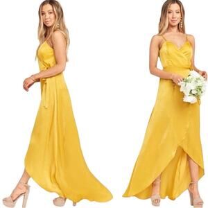 NWT Show Me Your MuMu Mariah Maxi Wrap Dress in Honey Gold Sheen Size Small